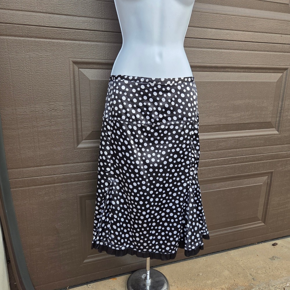 Mix Nouveau New York Polka Dot‎ Midi Skirt Black White Godet Pleat Ruffle XL